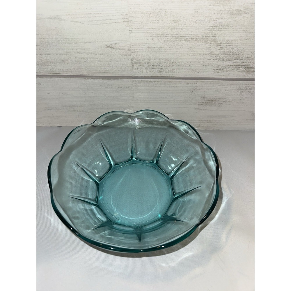Vintage Anchor Hocking Glass Swedish Modern Aquamarine‎ Bowl Scalloped